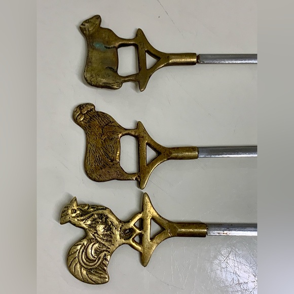 Mid Century Vintage (set of 3) Brass Figural Animal Finial Stainless Skewers - Picture 8 of 16